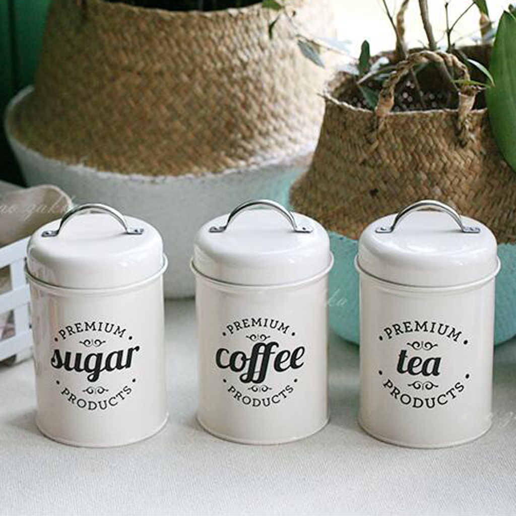 Kitchen Canisters Set Vintage Tea Coffee Sugar Stackable Food Storage Pot