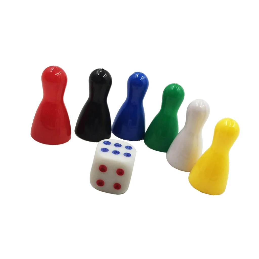 6pcs Plastic Chess Pieces with Dice Replacement Set, Spare Chess Draughts for Ludo, Flying Chess, Board Games