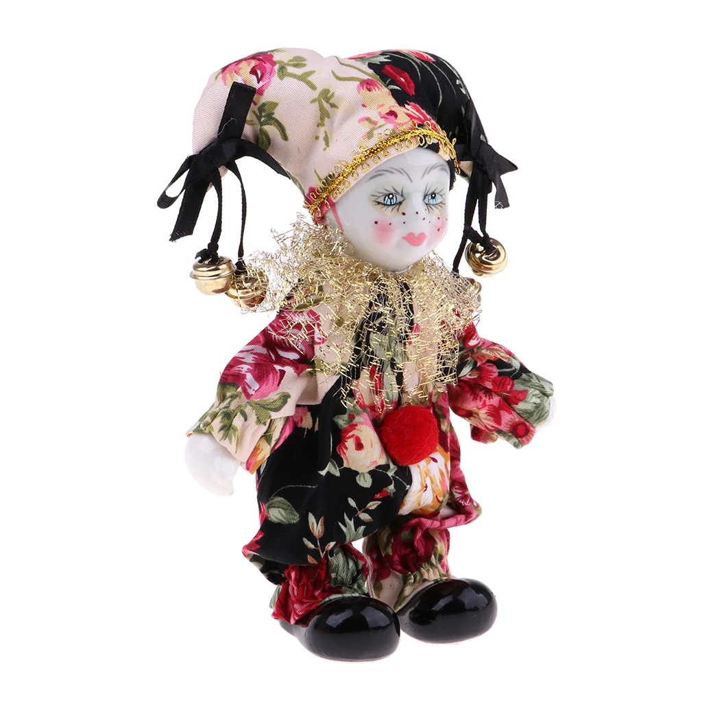 6 Inch Italian Doll Porcelain Clown Figures Artware Fit for Valentine Gift, for Home Office Desktop Decor Ornaments