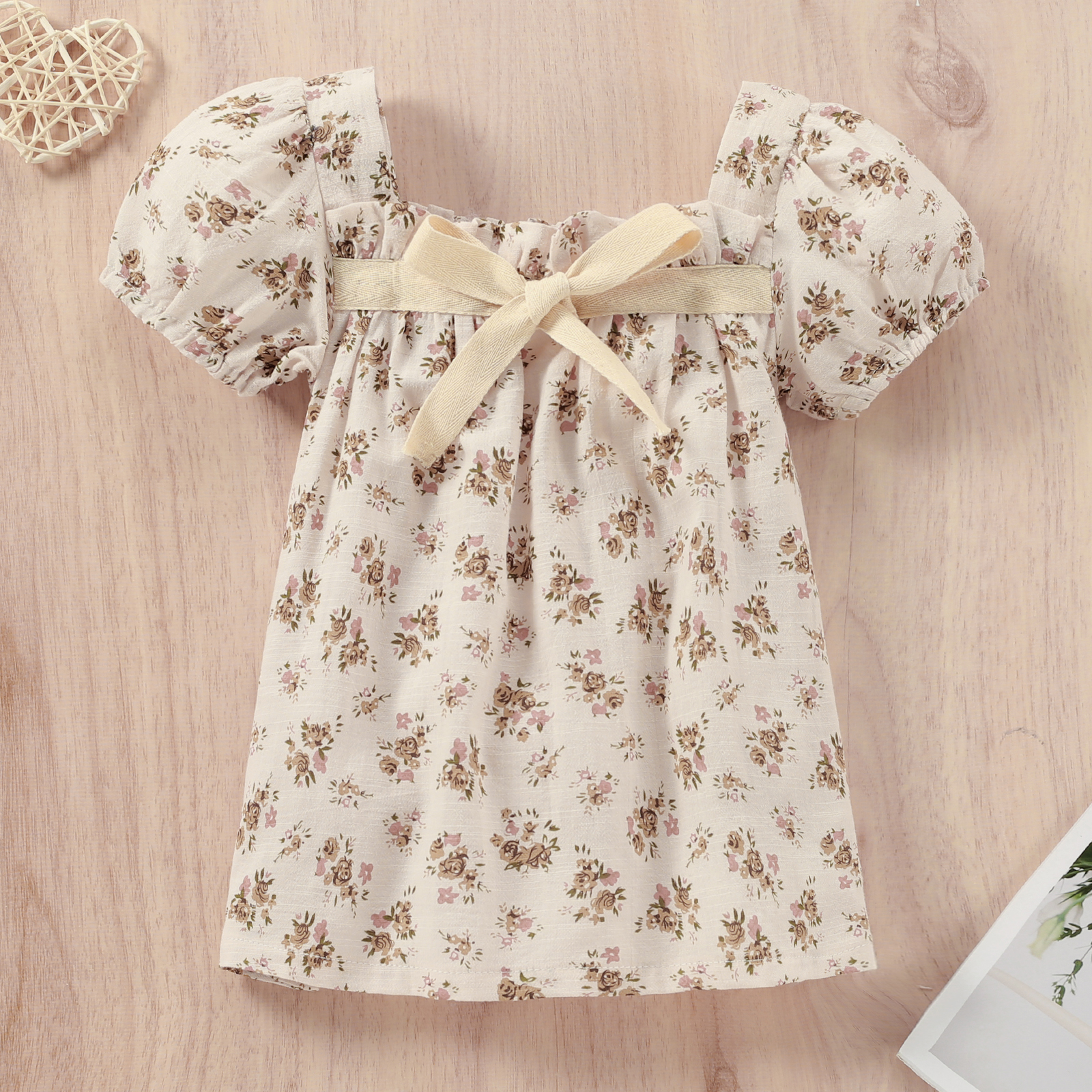 Baby Romper/ Dress, Kids Flower Print Square Neck Short Sleeve Bodysuit ...