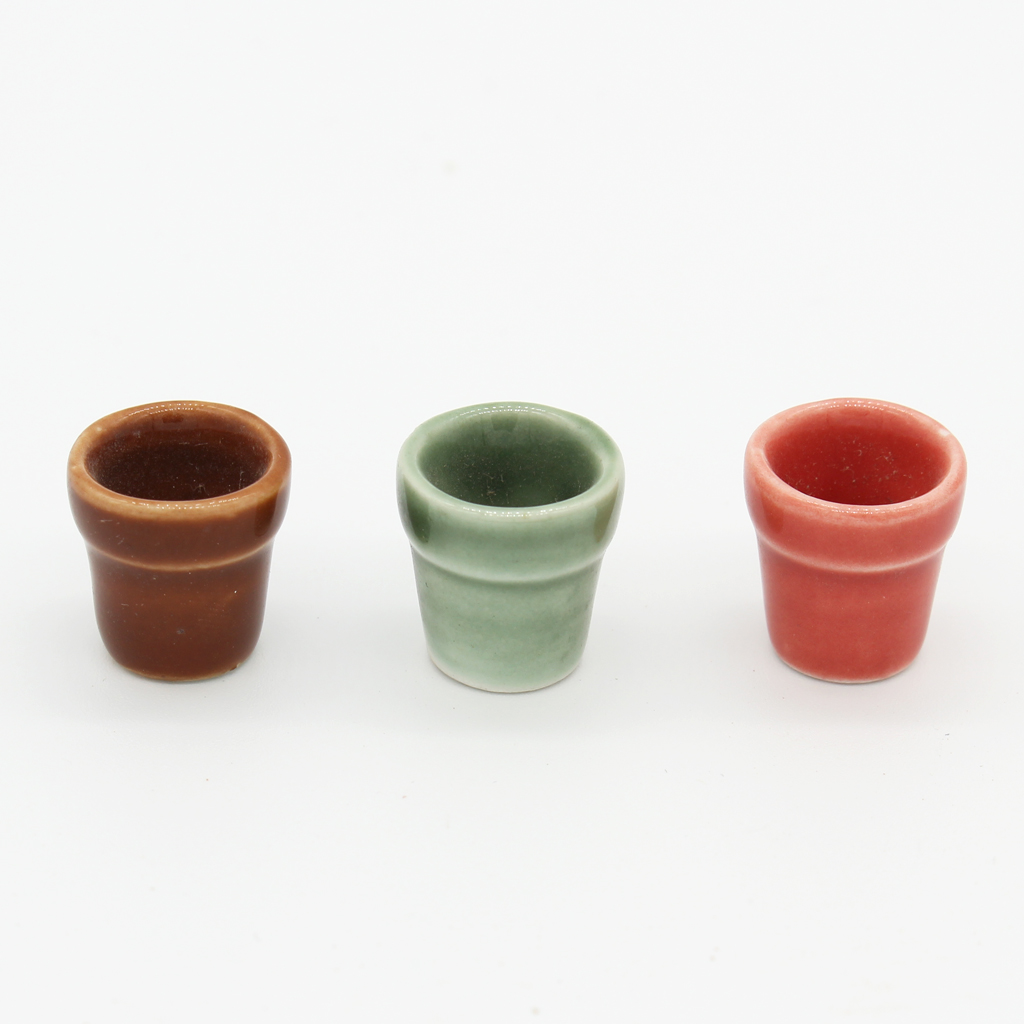 Mini Ceramic Flowerpots Models For 1/12 Dollhouse Garden Accessories 3 Piece