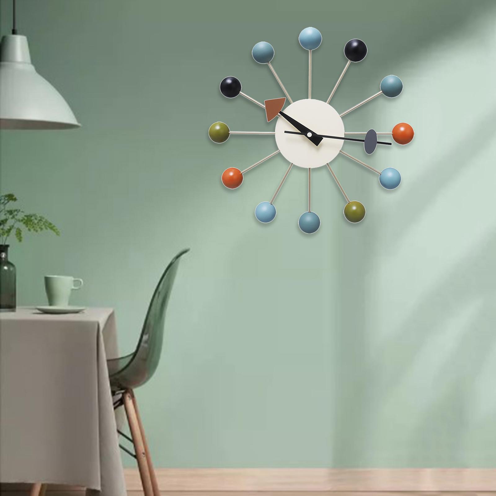 Wood Ball Wall Clock Non Ticking Silent Multicolor Decorative Clock 13 inch for Living Room Home Kitchen Bedroom Office