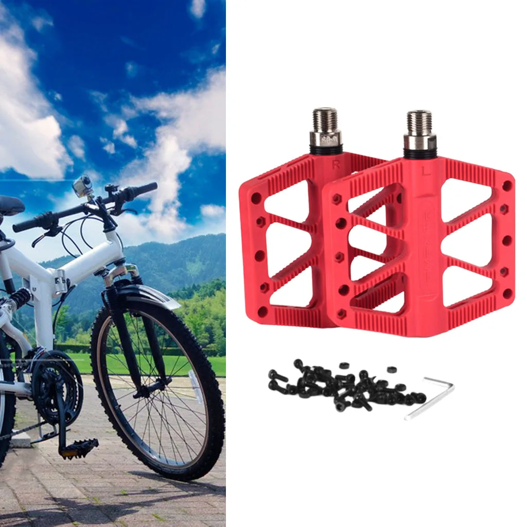Mountain Bike Pedals Nylon Steel Non-Slip 9/16in Non-Slip Bicycle Platform Flat Pedals for Road Mountain MTB Bike Cycling Parts