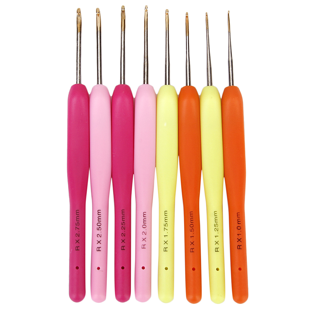 8pcs Colorful Plastics Handle Metal Head Pointed Crochet Hook  1
