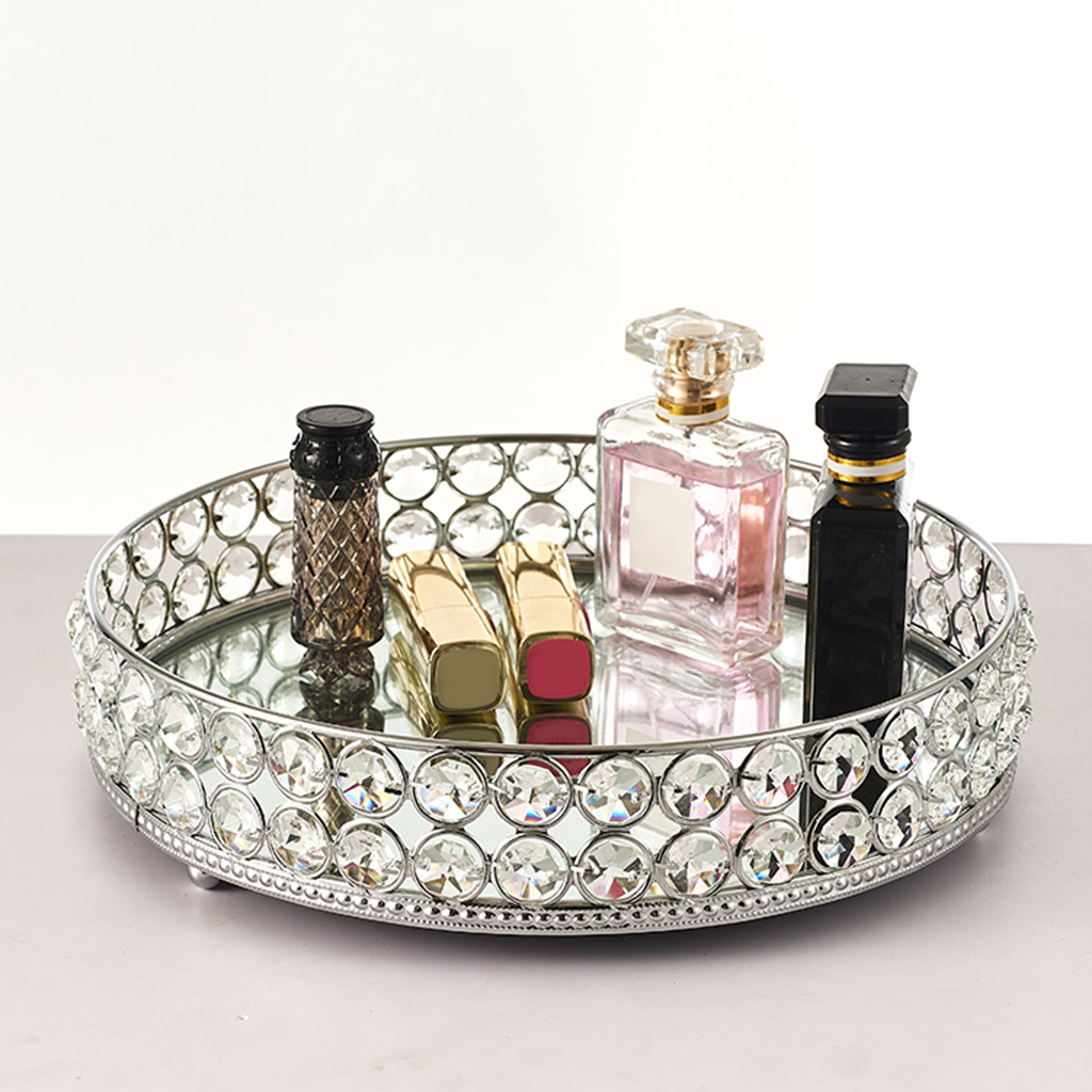 25cm Round Crystal Cosmetics Storage Tray Home Dessert Holder Snack Candy Fruit Dish Plate