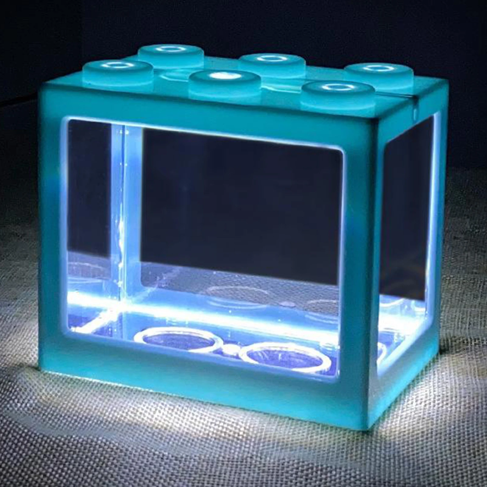 Mini Fish Tanks Betta Fish Tank Aquarium Tank Building Block Fish Bowl Office Table Decoration Home Decor LED Light Feeding Box