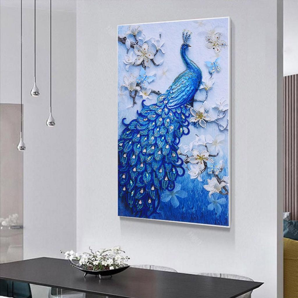 Peacock Shaped Diamond Painting for Kids Beginners Embroidery Cross Stitch Home Decor 30 x 50cm,
