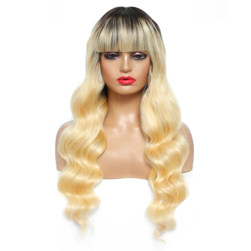Onda do Corpo Perucas de Cabelo Humano com Franja Perucas para Mulher Loira Ijoy Brasileiro Remy Humano Máquina Cheia Feita 1b 613 3 Apliques e perucas
