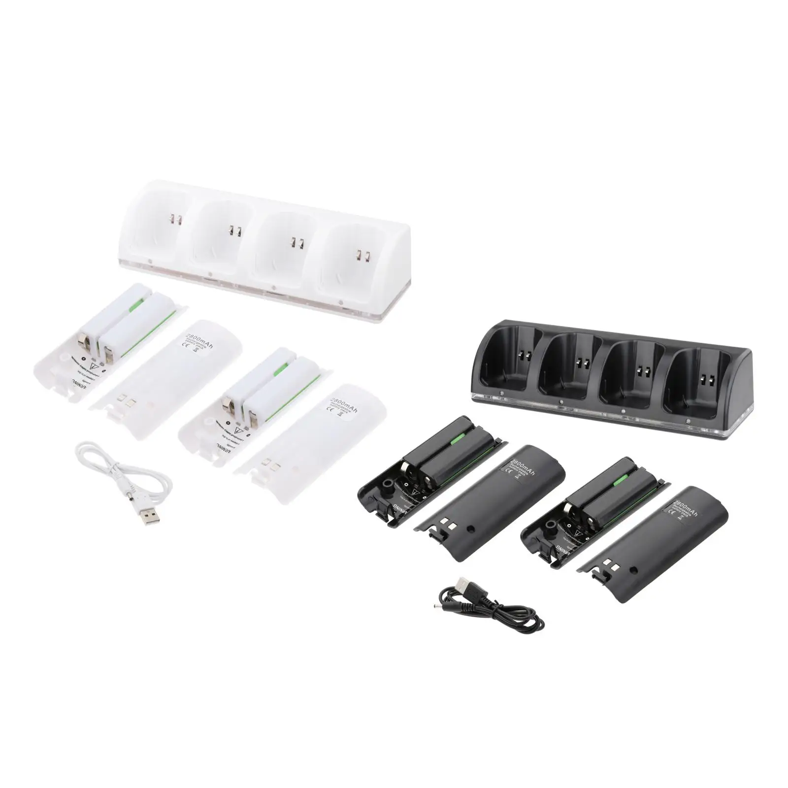 4-in-1 Battery Charger Charging Dock Station with USB Cable for Wii Game Console Remote Control Gamepad Game Accessories