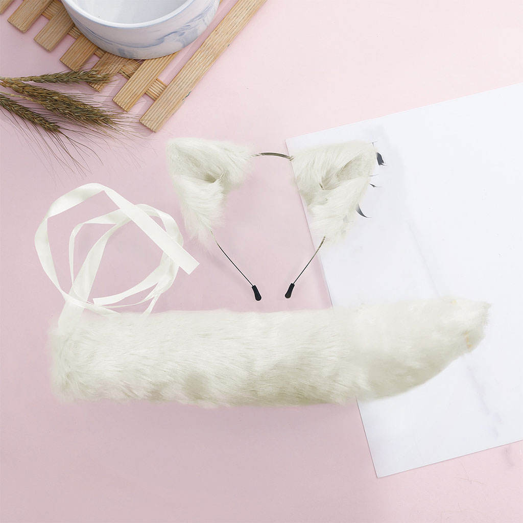2Pcs Wolf Fox Tail Clip Ears and Choker Set Halloween Christmas Fancy Party Costume Toys Gift for Women
