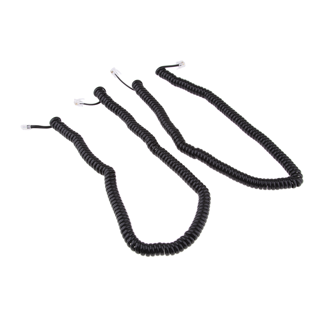 2Piece Telephone Handset Cord Cable Spiral Coiled Length 2.53 to 16.4ft
