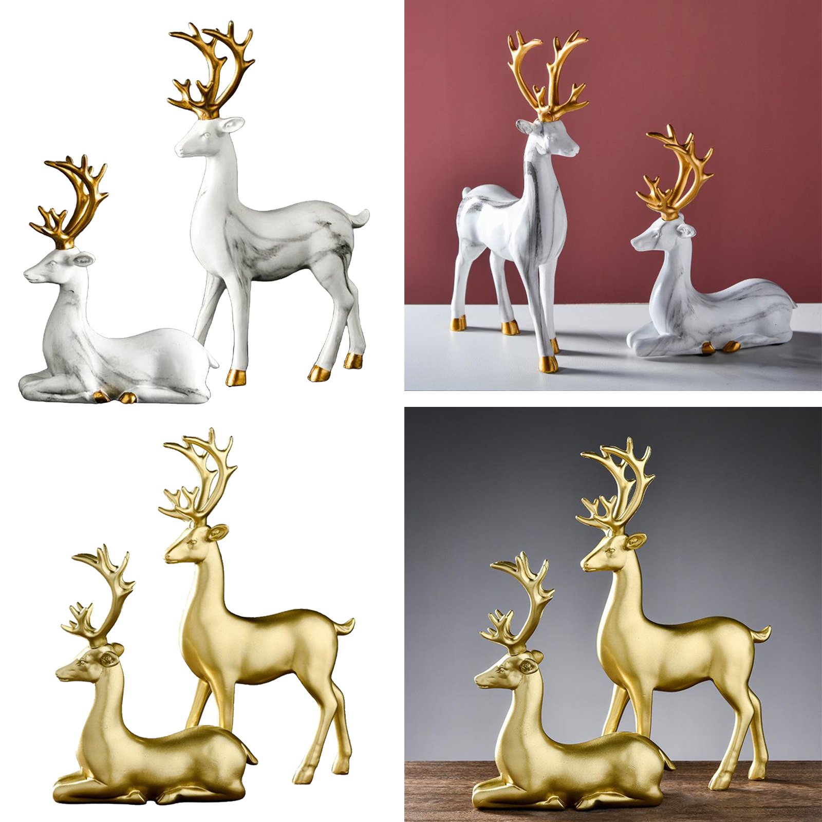 2pcs Resin Statue Elk Deer Ornament Figurines Tabletop Ornament Statue Figurine Retro Statue Ornament Sculpture Wedding Gifts