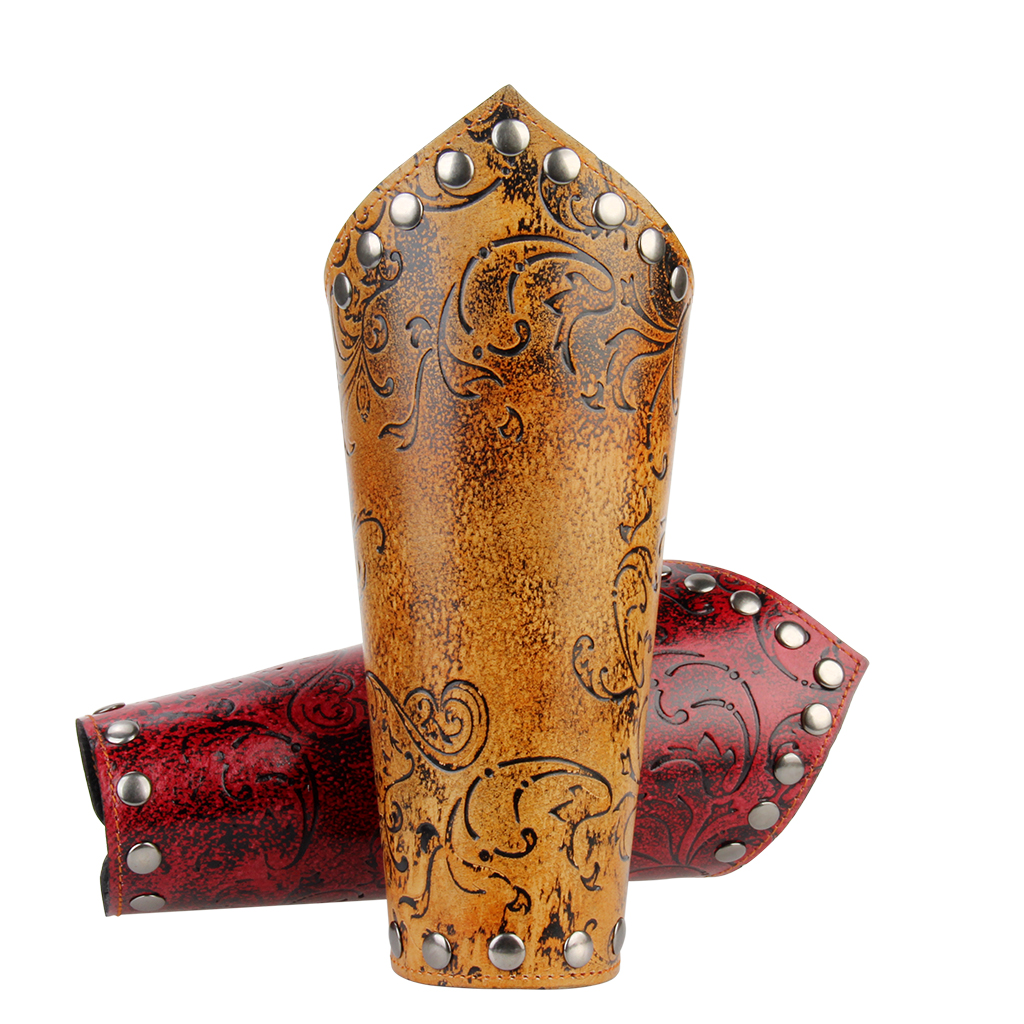 Vintage Leather Stud Medieval Embossed Floral Bracer Gauntlet Arm Guard Armour