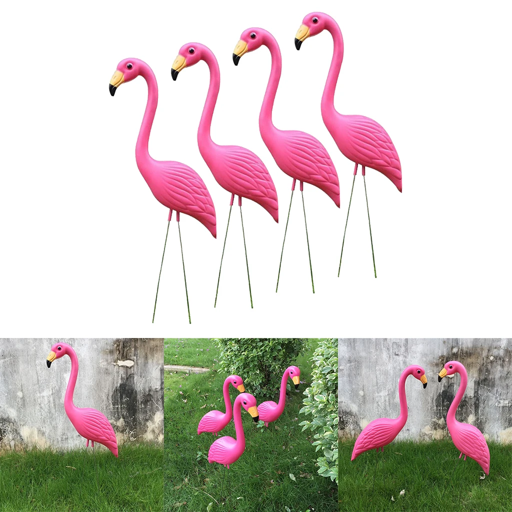 4PCS Lawn Ornament Pink Flamingo Lifelike Plastic Garden Animals Home Party Wedding Decor