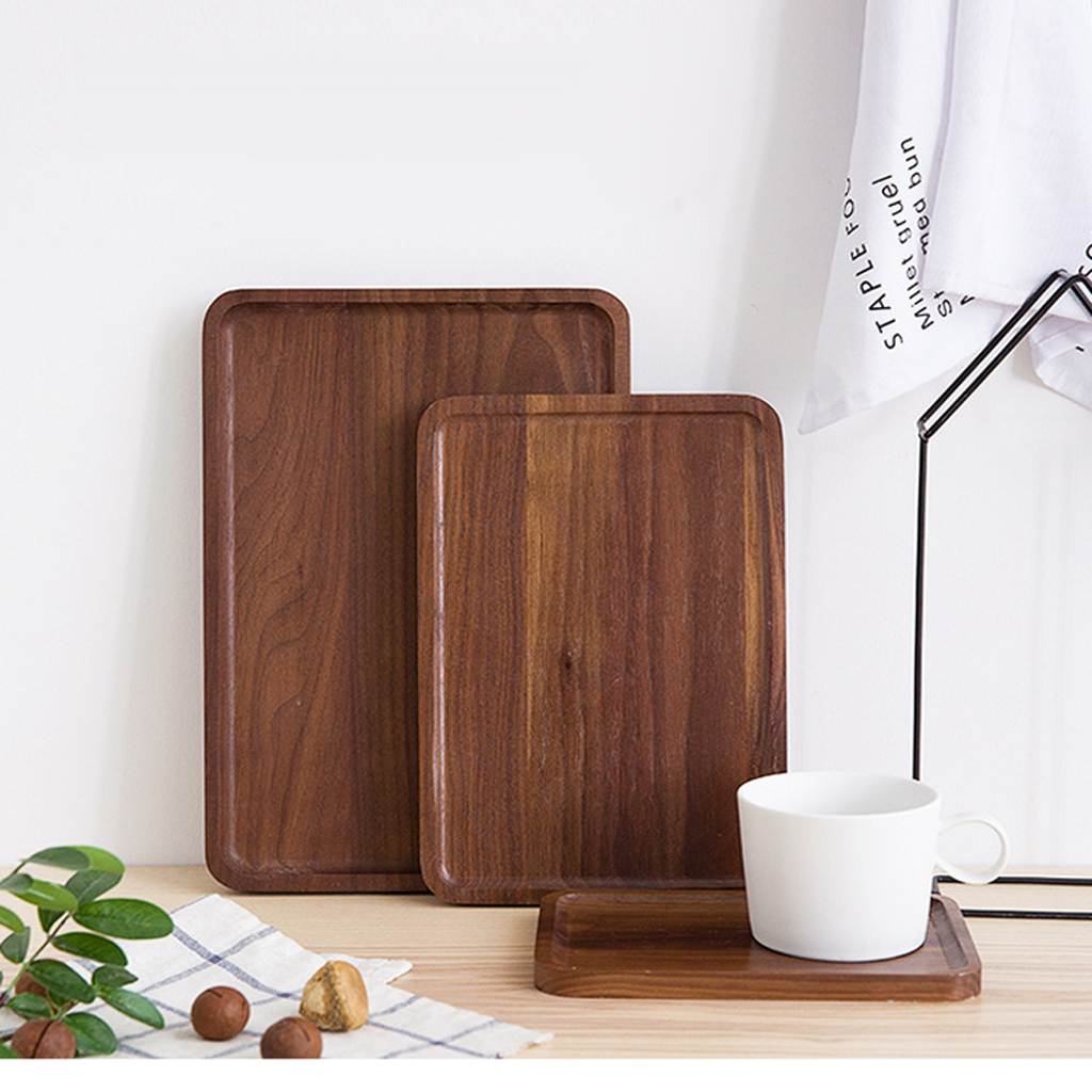 S/M/L Chic Wooden Tea Serving Fruit Trinket Storage Tray Rectangular Plate 18.5×13cm/ 25×17cm/ 30×20cm