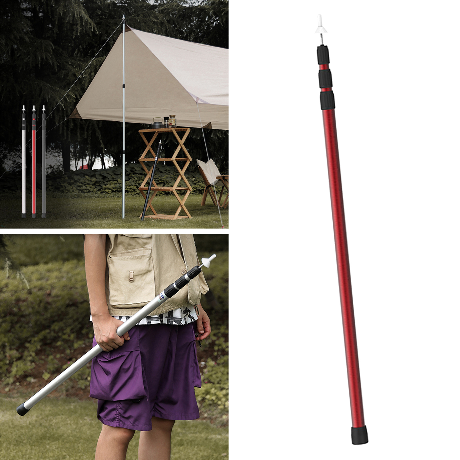 Outdoor Camping Pole Aluminum Alloy Adjustable Tent Support Rods Hiking Backpacking Beach Shelter Tarp Awning Pole