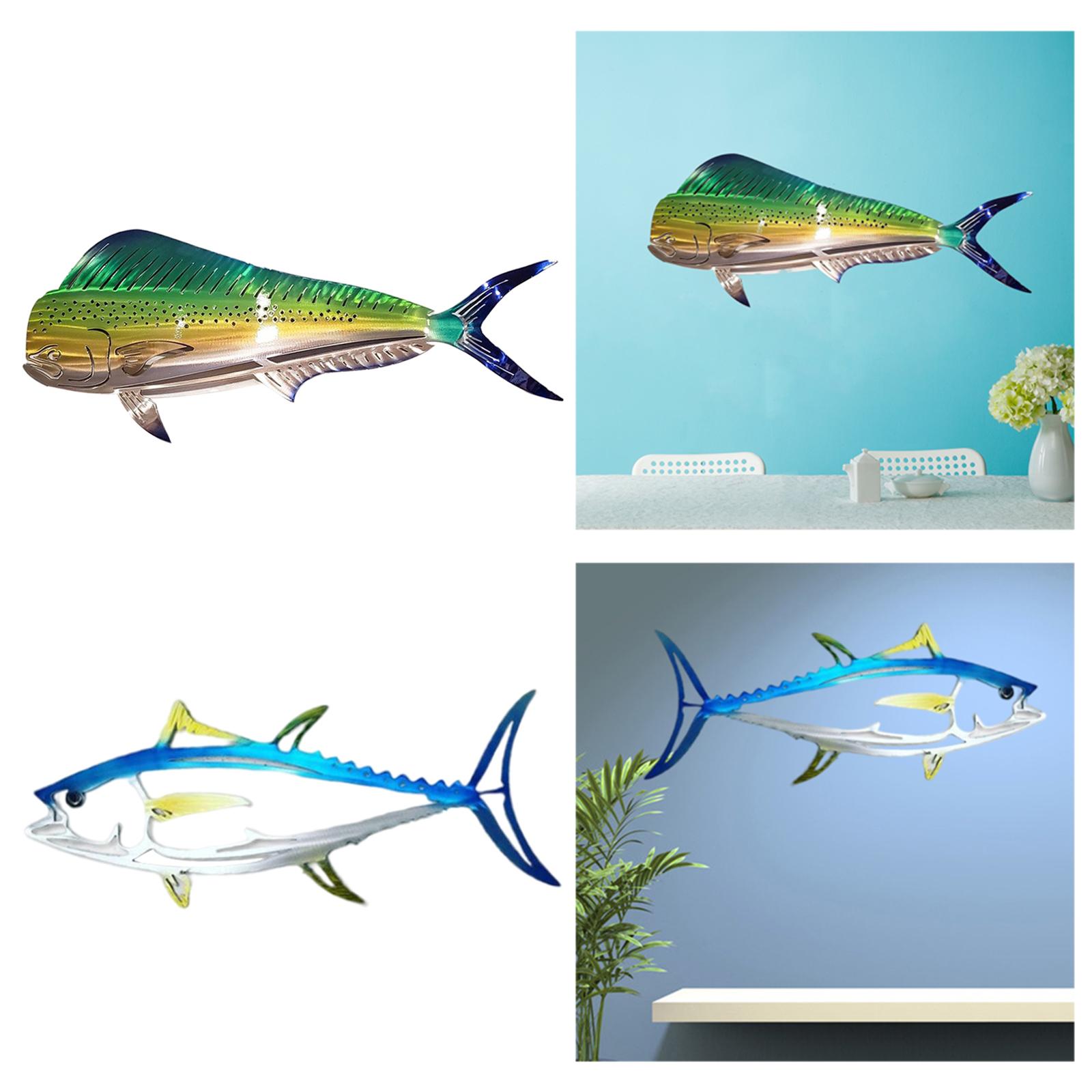 2x Coastal Metal Shark Wall Decor  Fish Hanging Sculpture Decoration