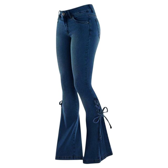 Women's High Waist Flare Bell Bottom Jeans Wide Flared Leg