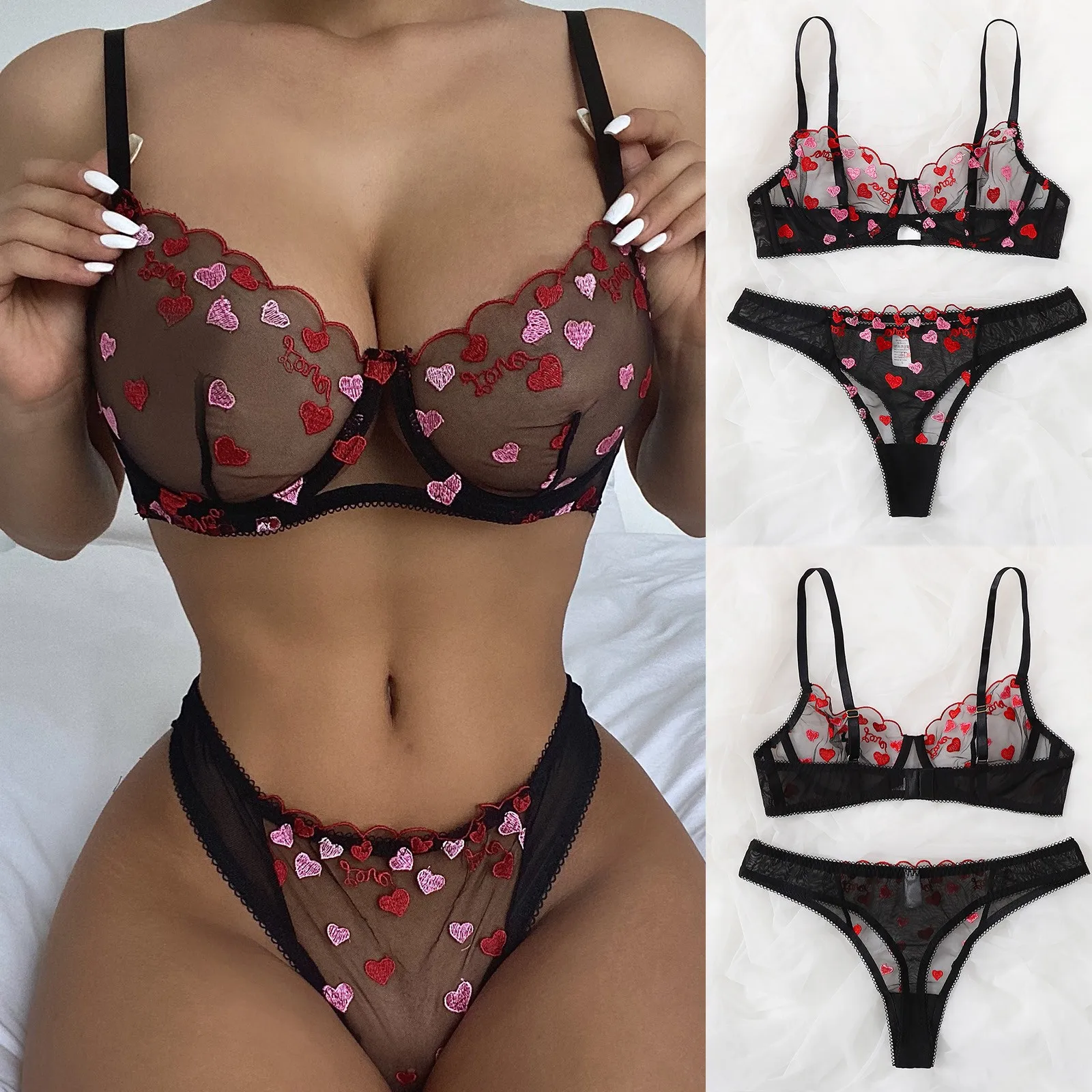 underwear set Plus Size Sexy Perspective Embroidery Women Underwear Porno Lingerie Sensual Lingerie Woman Erotic Fashion Bra Set Sexy Costumes bralette sets