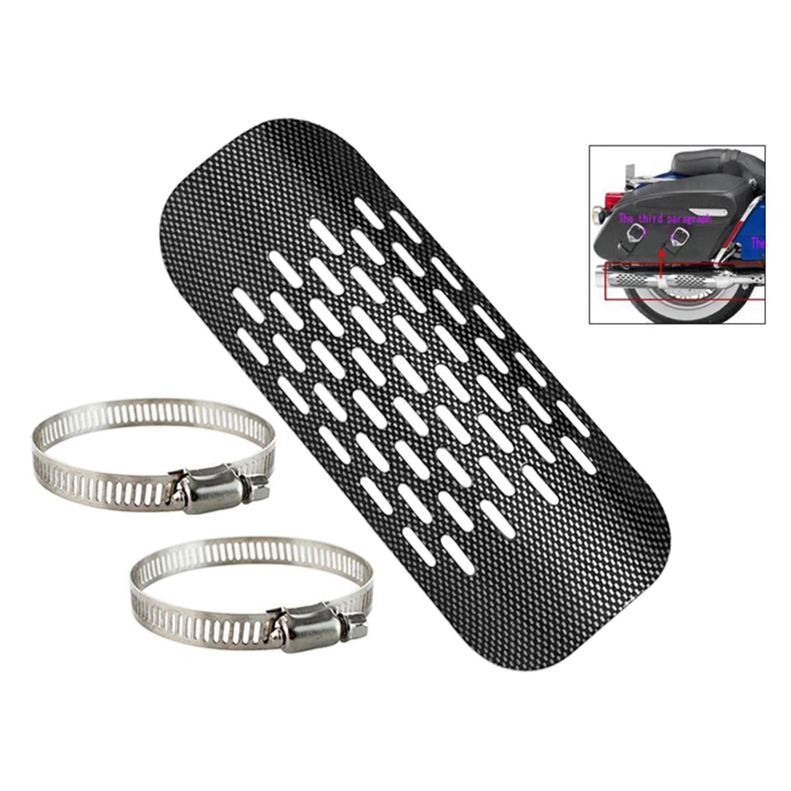 Motorcycle Exhaust Heat Shield Black Universal Muffler Cover Guard with 2 Stainless Steel Clamps 