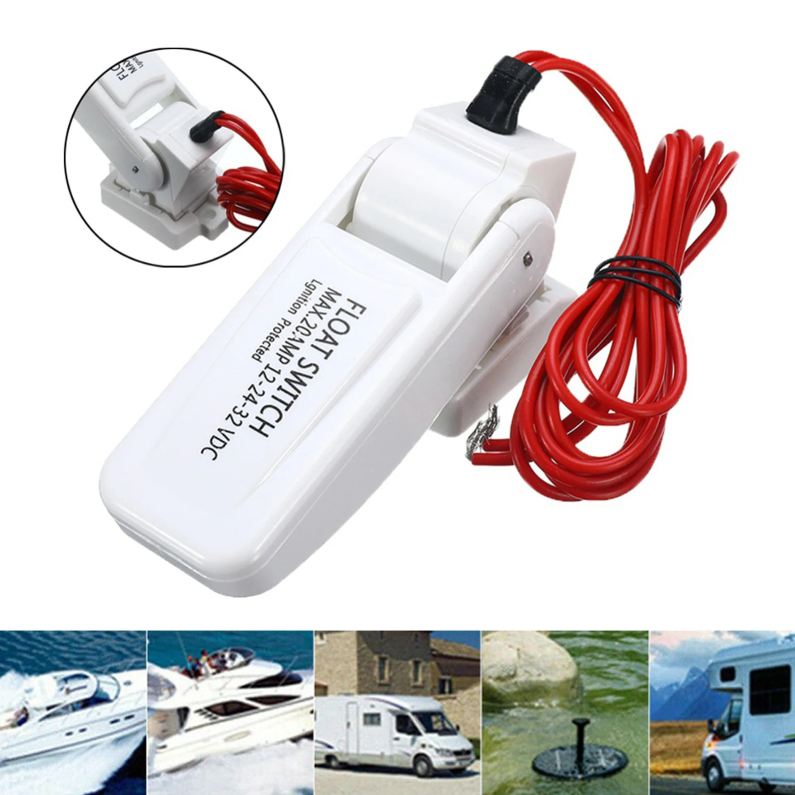 20 AMP Automatic Marine Pump Float Switch DC Level Controller Floating White