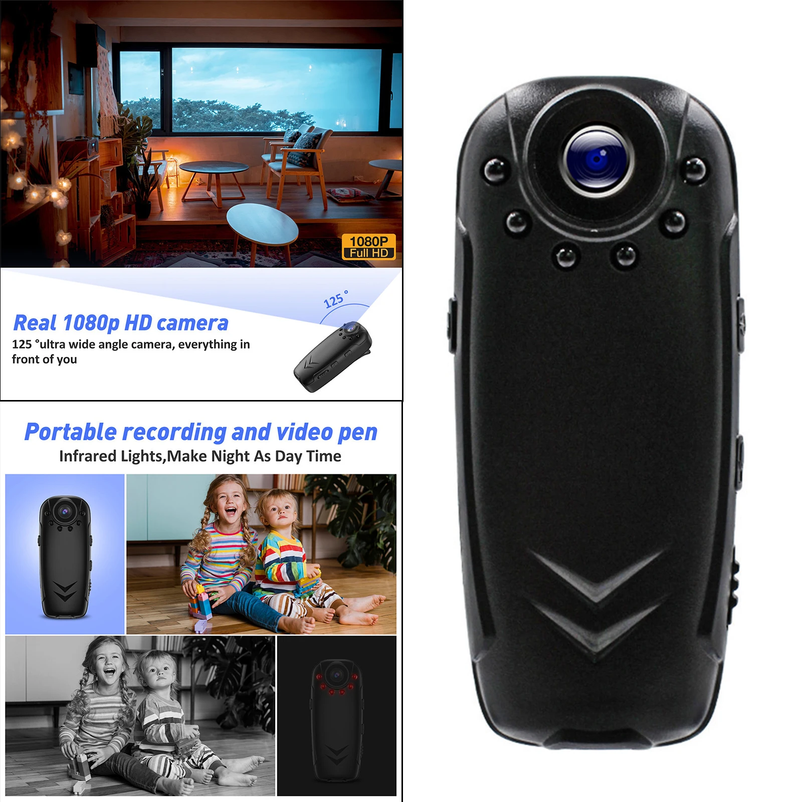 Portable Cam DV Body Camera HD 1080P, with Smart PIR Motion Detection