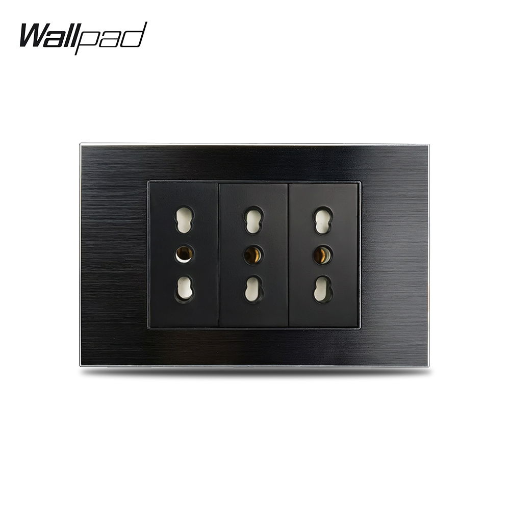 118*75mm Italienische Steckdose Wallpad L3 Schwarz Aluminium Wand Panel Triple ES ITA Walll Elektrische Steckdose – Detail 1