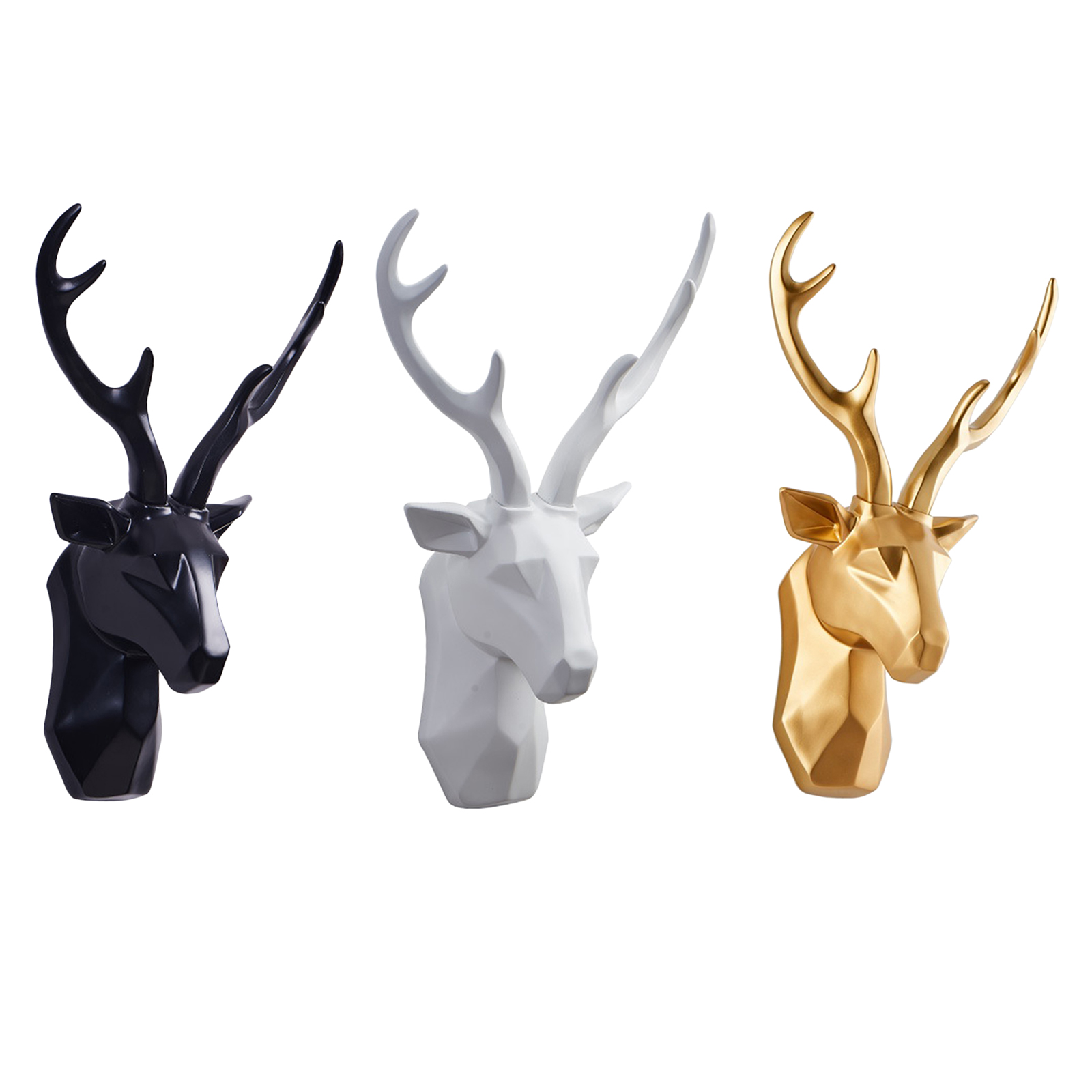 3D Deer Head Sculpture Wall Mount Simple Elegant Stag Head Resin Statue Wall Farmhouse Figurines Bedroom Elk Home Cabinet Decor