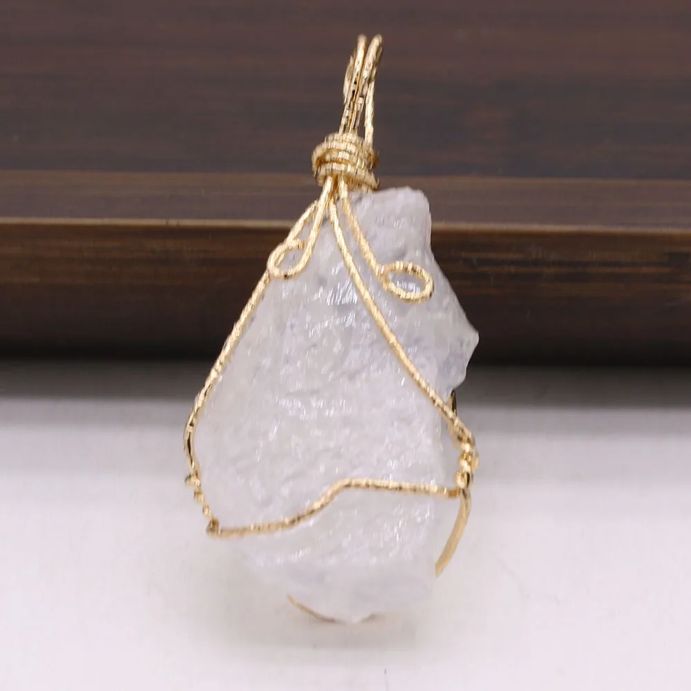 Charms Natural Stone Pendant Winding Golden Irregural Amethysts Rose Quartzs Pendant for Women Jewerly DIY Necklace Accessories