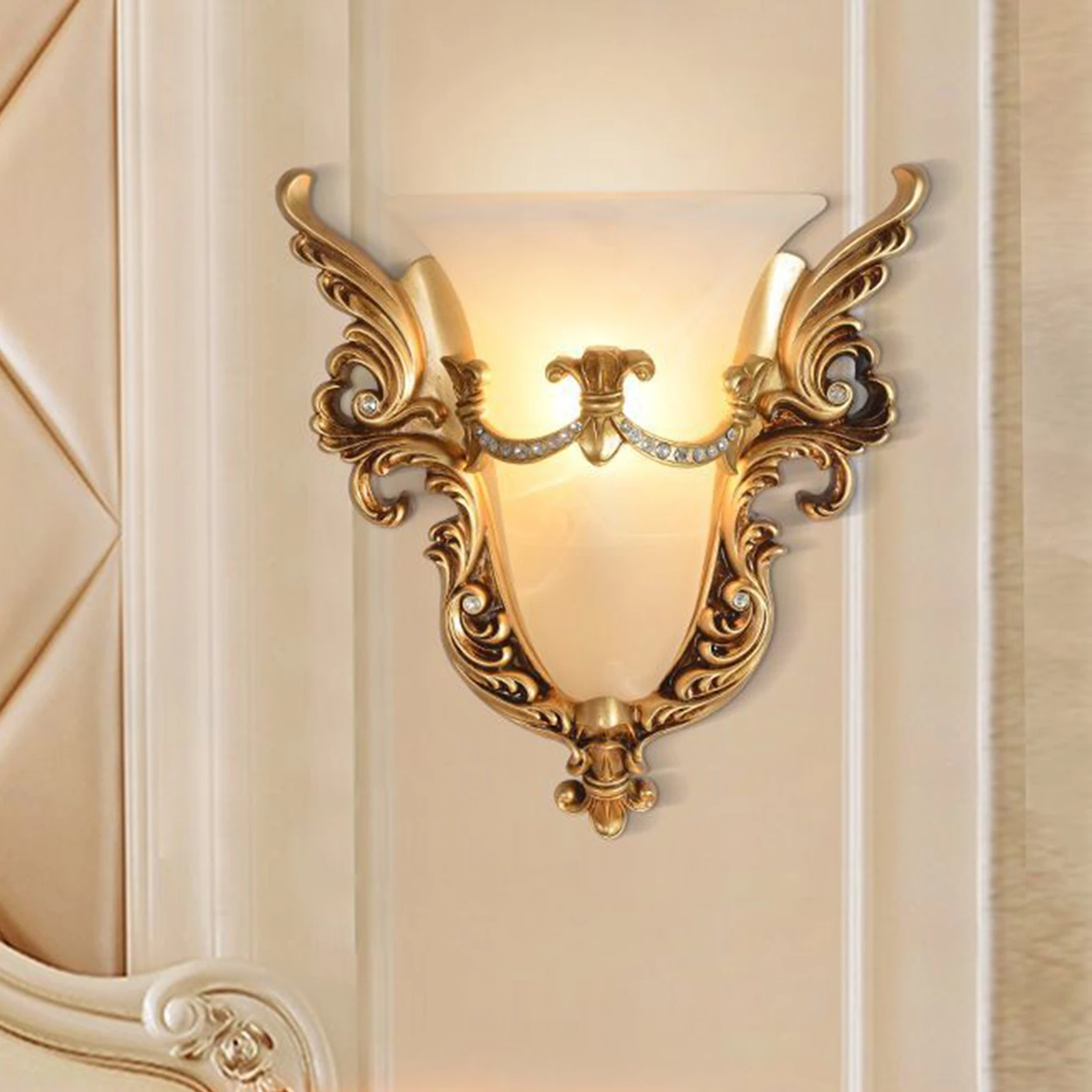 European-style Resin Wall Lamp E14 Bulb Retro Indoor Bedside Wall Sconce Light Fixture Lighting Gold Bedroom Decor