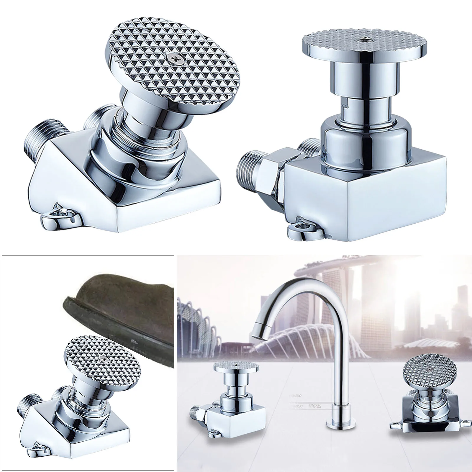 Floor Mount Foot Pedal Valve Brass Basin Sink Faucet Tap Pedal Water Faucets