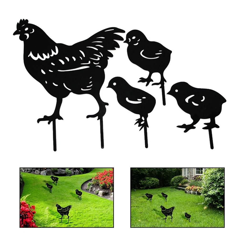 Decorative Garden Stakes Chickens Family Silhouette Figurine Outdoor Decor