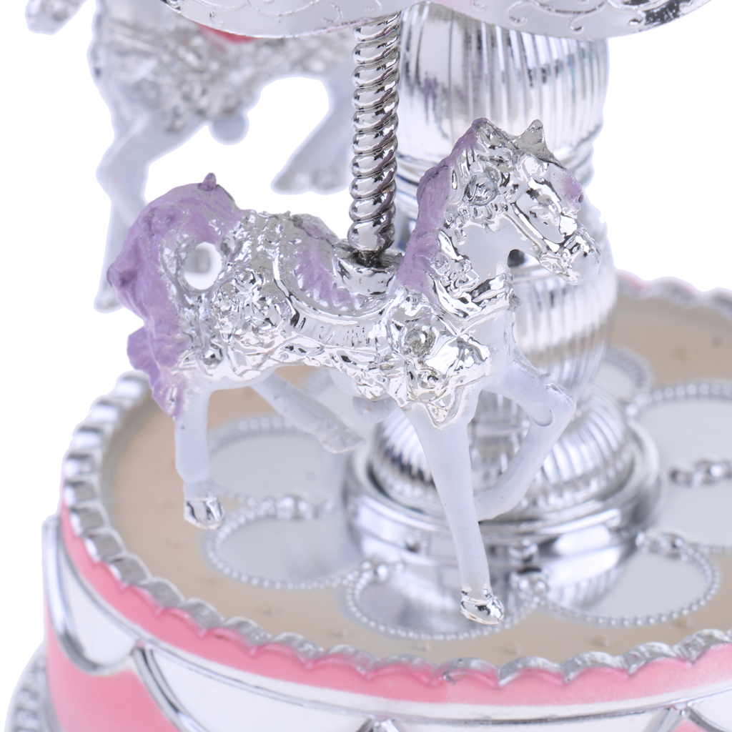 Vintage LED Light Carousel Rotating Music Box Mechanical Toy Kids Gift Pink