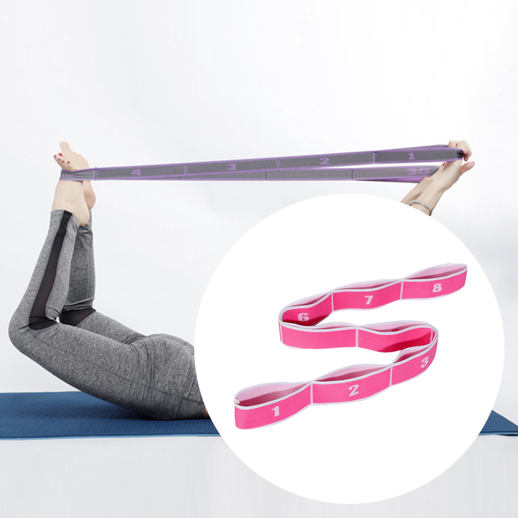Yoga Pull Strap Fitness Stretching Band Resistance Loop Pink_8 Loops