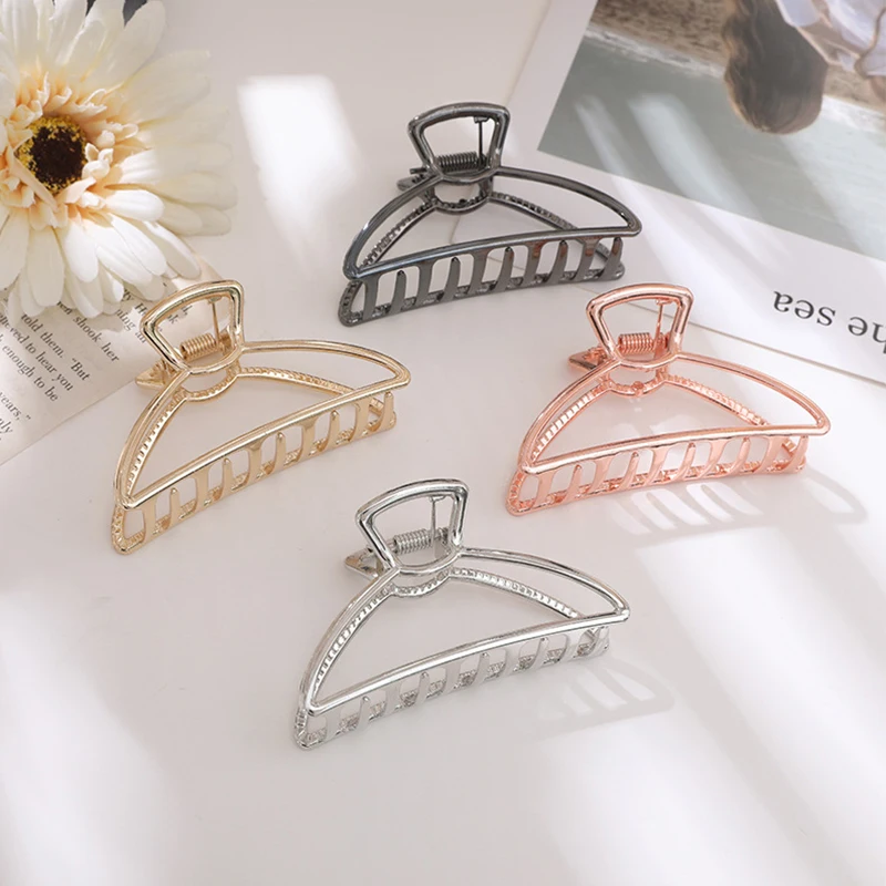 big hair clips Women Girls Geometric Hair Claw Clamps Metal Hair Crab Moon Shape Hair Claw Clip Solid Color Hairpin Large Size Hair Accessories Women's Hair Accessories