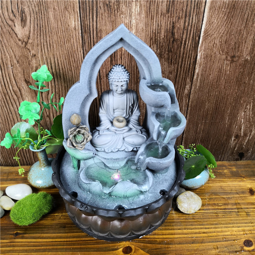 Resin Buddha Tabletop Waterfall Zen Fountain Desktop Tea Table Decoration Relaxation Ornament for Home, Office, Bedroom