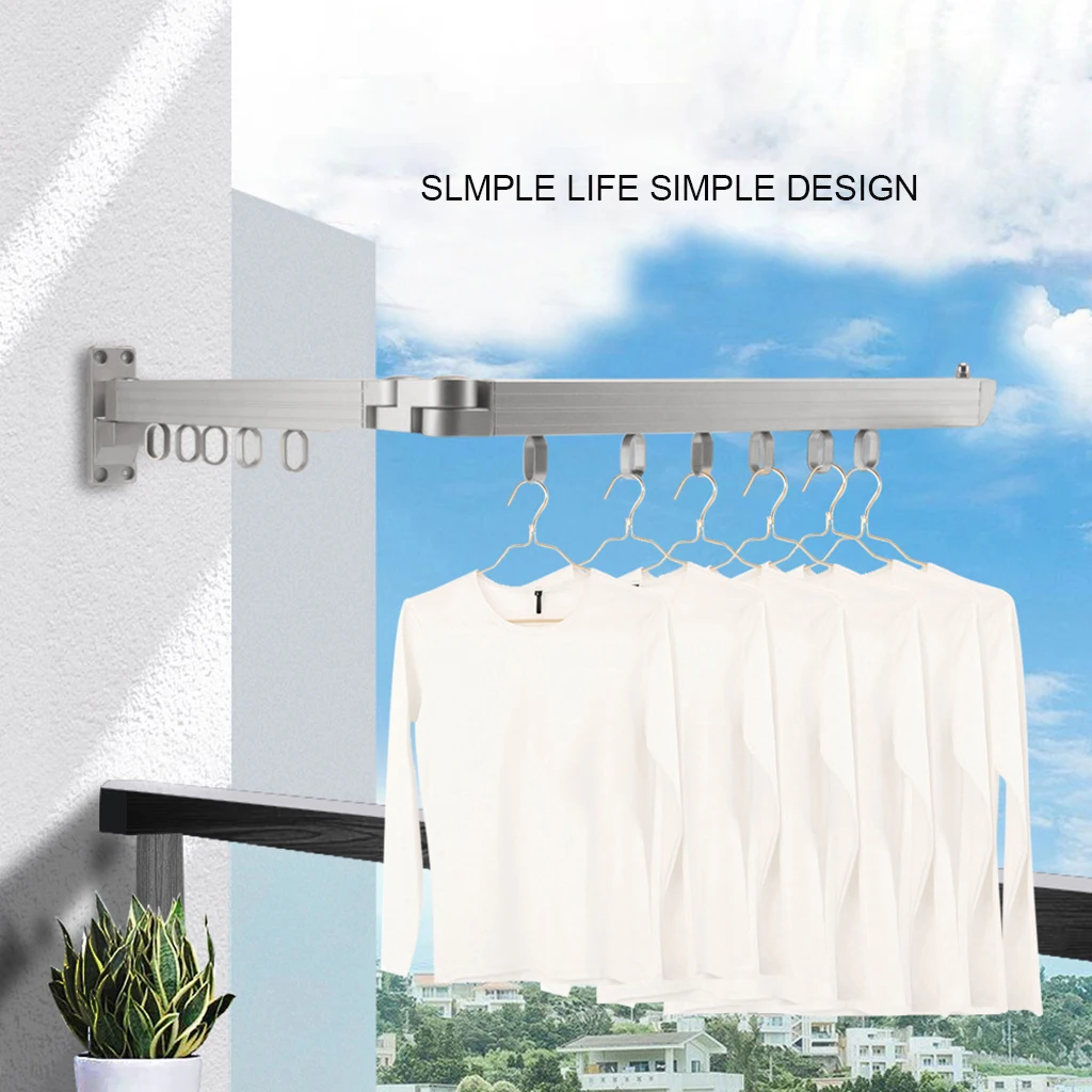 Home Folding Clothes Hanger Wall Mounted Aluminum Drying Rack Retractable