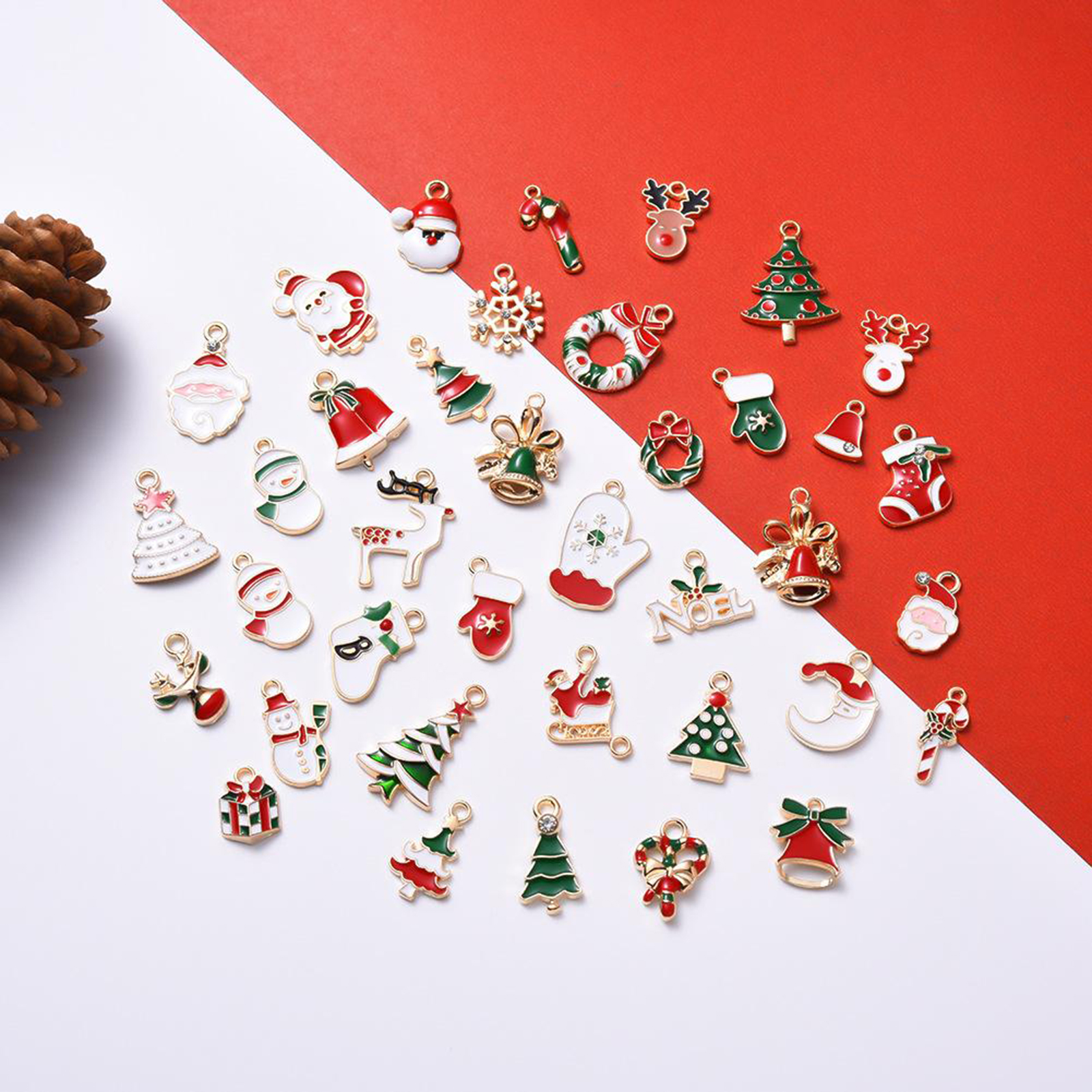 38x Christmas Enamel Pendant Charms for Jewelry Making Decorations Gifts