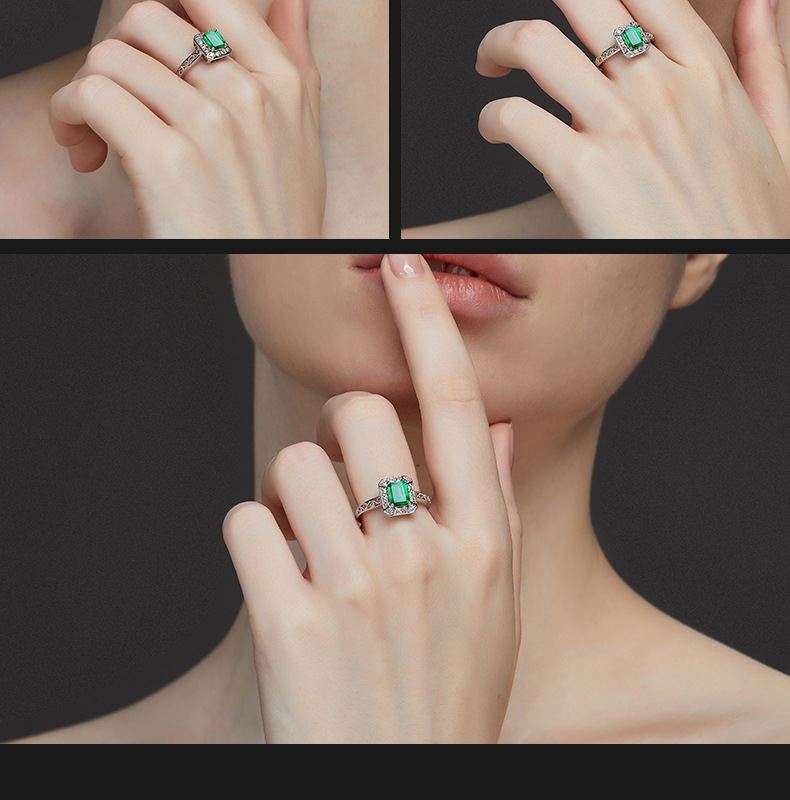 Natural Long Emerald Color Gemstone Rings for Women Silver 925 Fashion Wedding Resizable Fine Jewelry Bohemia Hollowed Out Rings