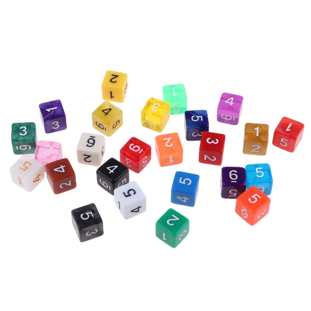 25 Pcs Polyhedral D6 Dice For  Game  Random Color