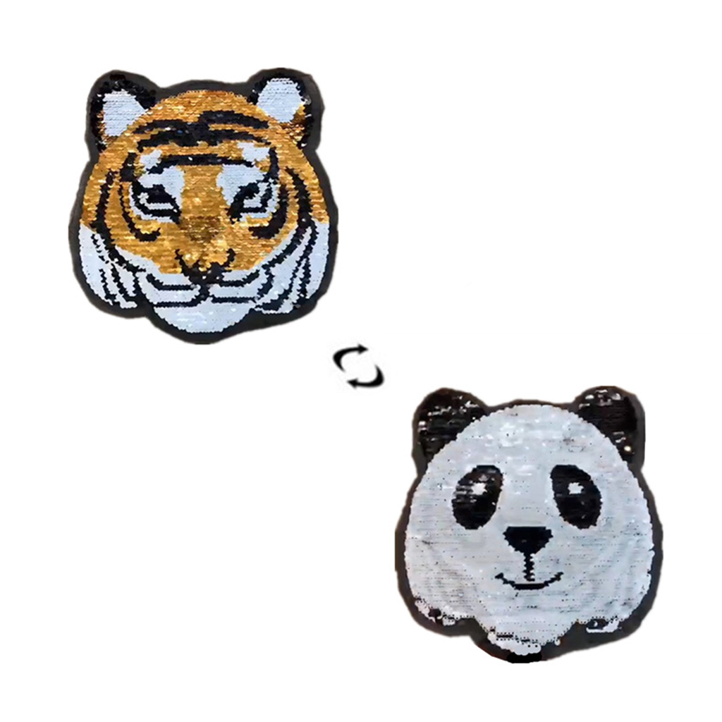 Panda Patch Reversible Change Tiger  Sequins Applique Clothing Sticker