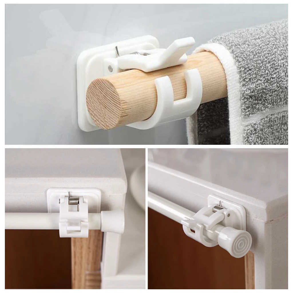 2pc Curtain Rod Brackets No Drill Adjustable  Curtain Rod Holder for Kitchen