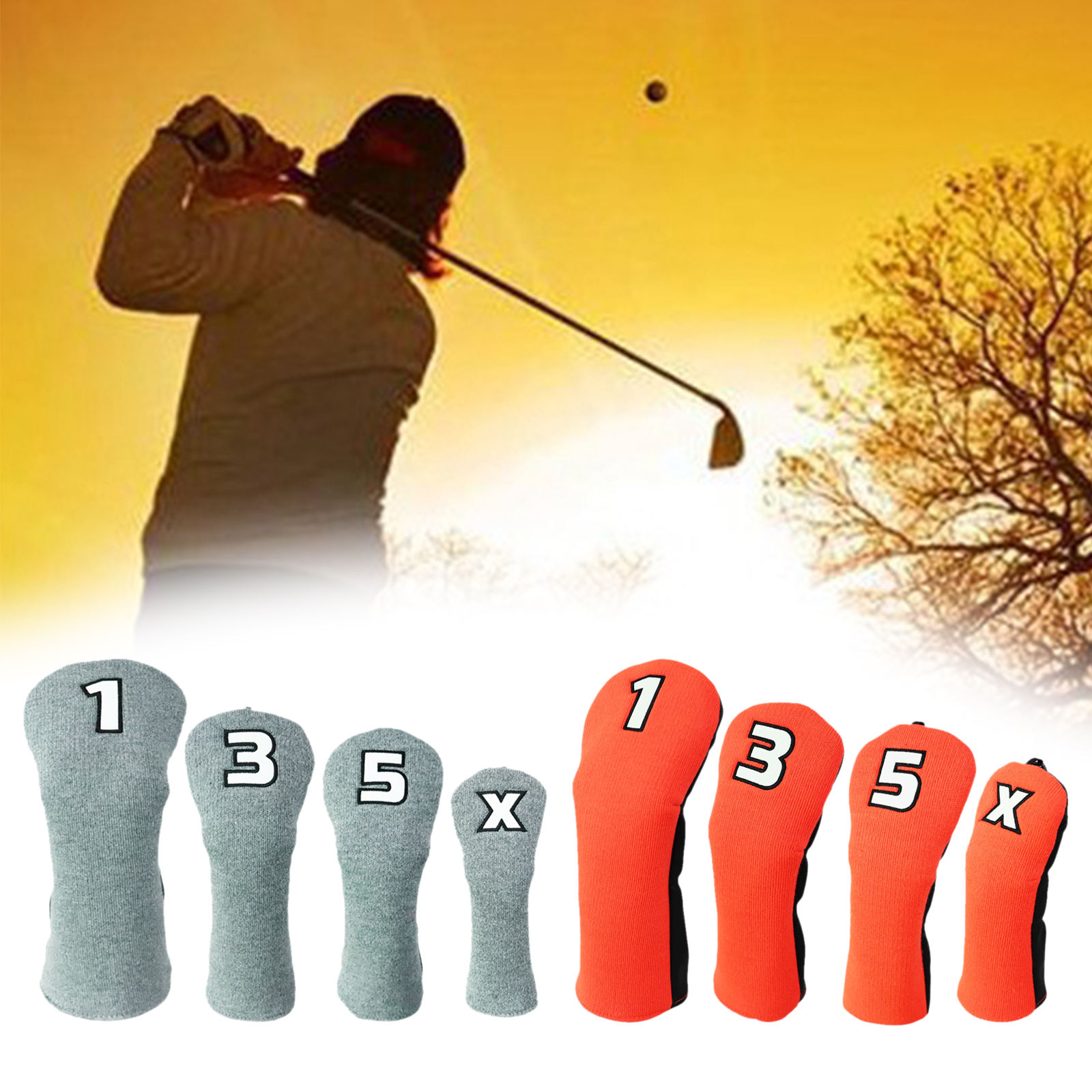 Golf Club Head Covers for Fairway Woods Driver Hybrids, Big Number Long Neck Golf Club Headcovers with Elastic Closure