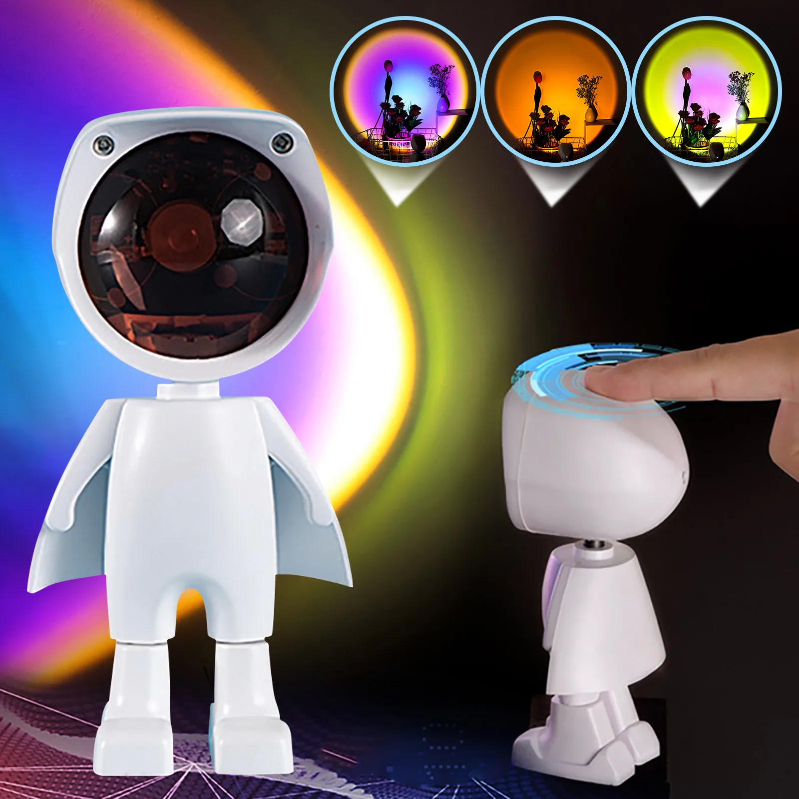 40#sunset Projector Lamp Rainbow Astronaut Atmosphere Led Night Light Home Bedroom Coffe Shop Wall Decoration Usb Table Lamp
