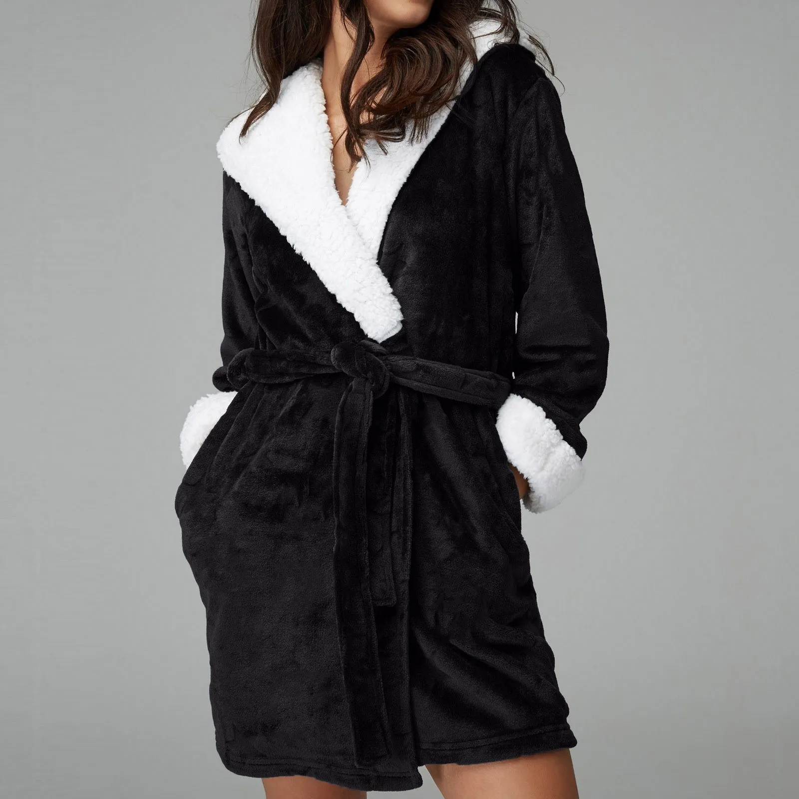 Женский флисовый халат с капюшоном | AliExpress