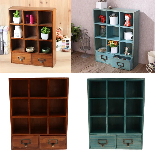 Mini 9 Cube Wooden Shelf Shelves Organizer Cabinet With 2 Drawers TOP!