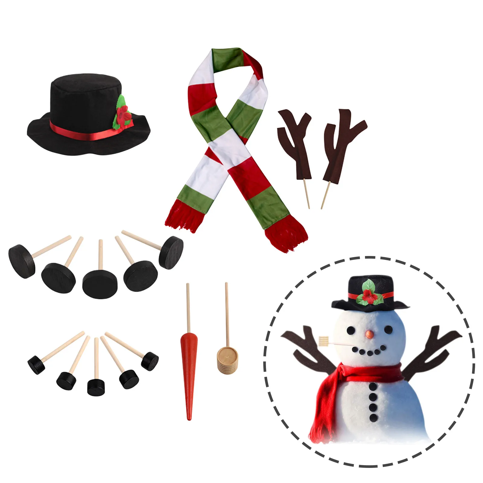 Snowman Hat Gloves Scarf & Nose Christmas Fancy Dress Kit Fun Xmas 