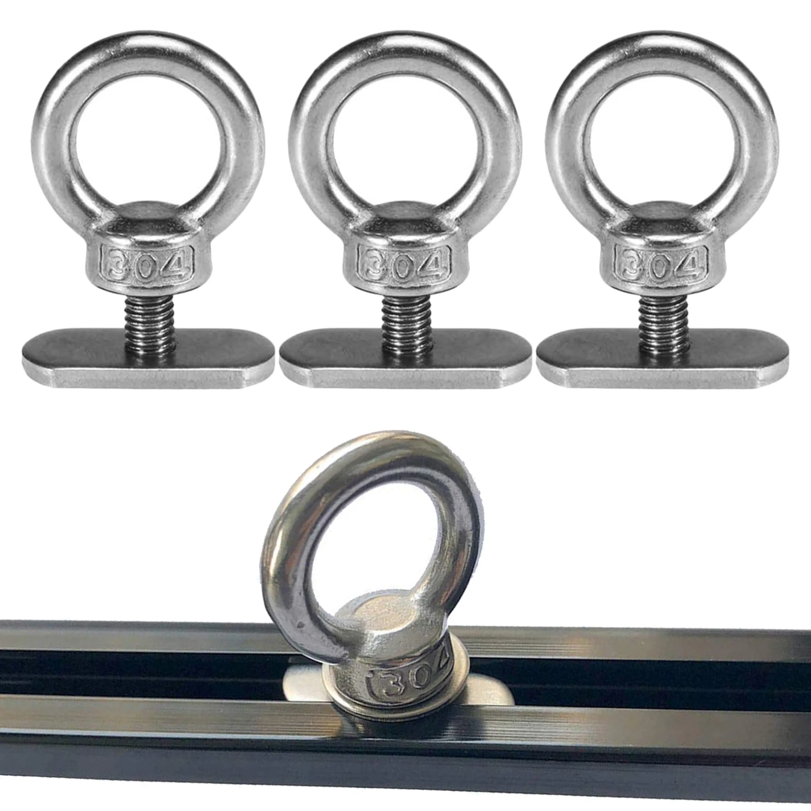 3x Stainless Steel Kayak Rail Track Tie Down Eyelet O Ring Rail Adapter for Boats Bungee Rope Nut Up to 0.6