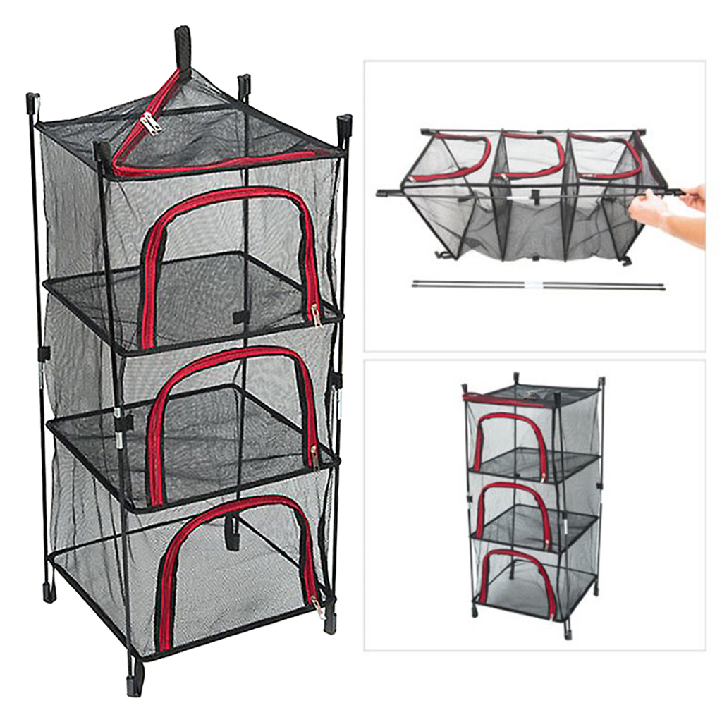 4 Layer Nylon Netting Collapsible Mesh Outdoor Cookware Hanging Drying Dry Rack Net Food Dehydrator Storage Net Basket w/ Bag