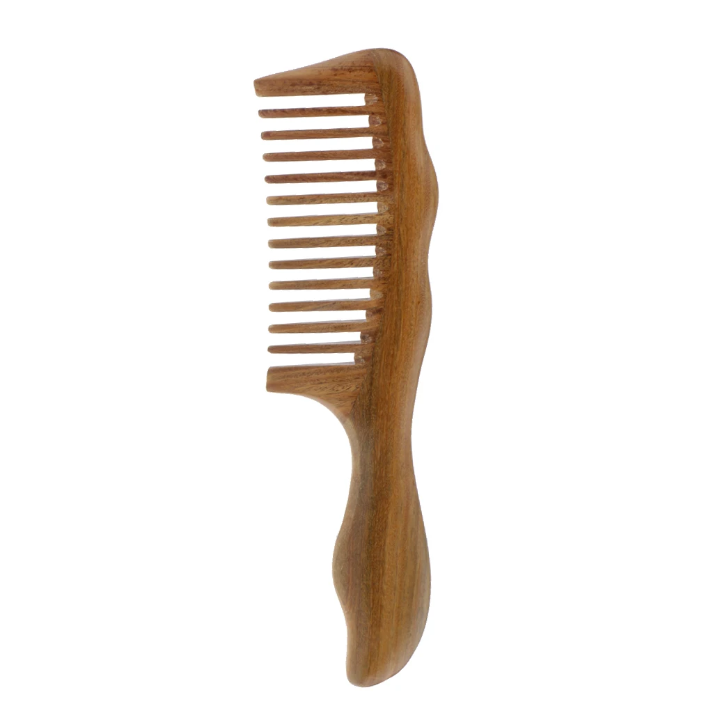 Wood Hairbrush Green Sandalwood Wide Teeth Comb /Pocket Head Massage Antistatic Detangling Comb